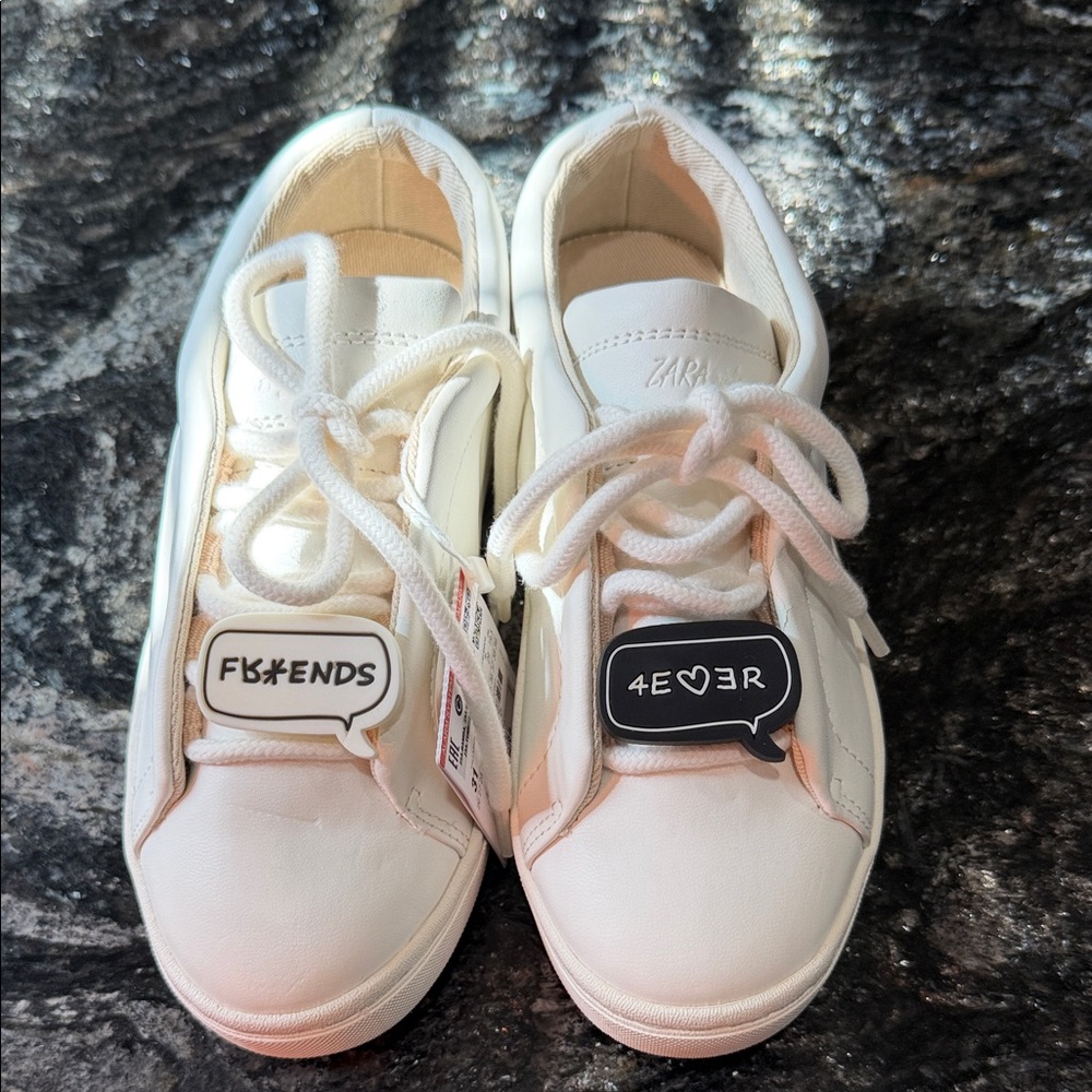 Zara Kids White Sneakers with Fun Tags